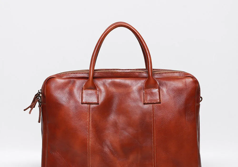 Vegetable Tanning Leather  Large Briefcase,Business  Laptop Handle Bag