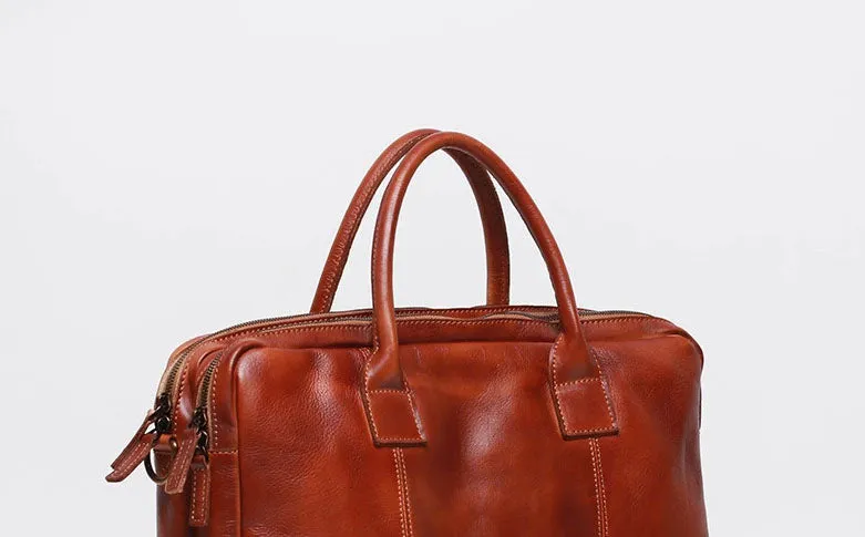 Vegetable Tanning Leather  Large Briefcase,Business  Laptop Handle Bag