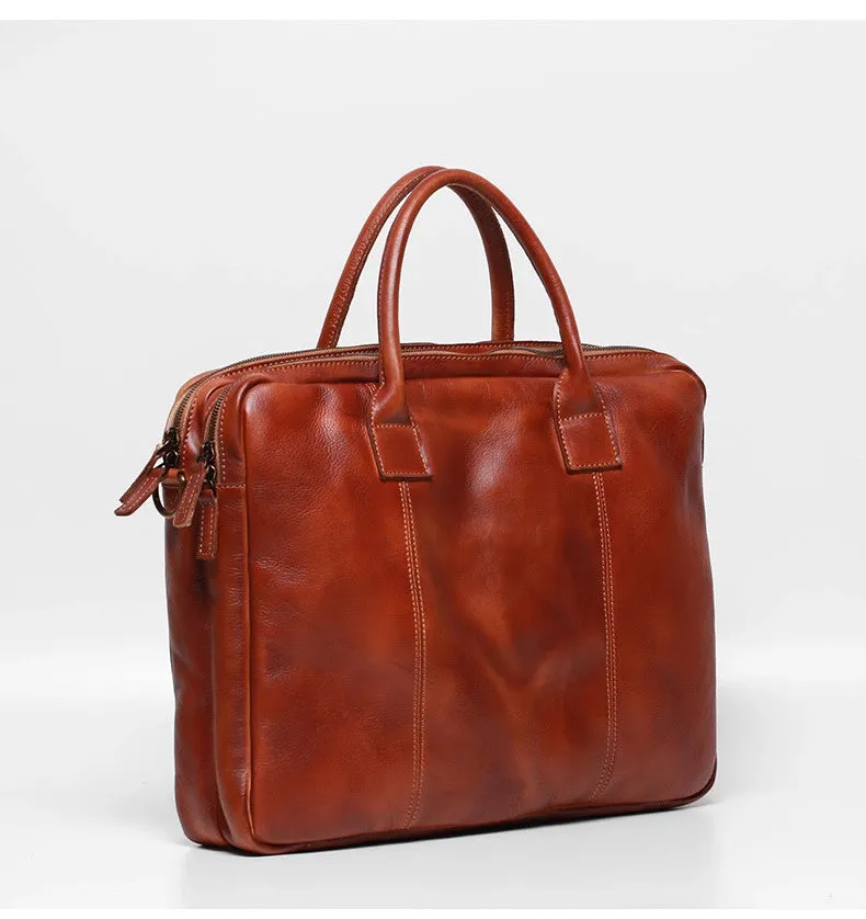 Vegetable Tanning Leather  Large Briefcase,Business  Laptop Handle Bag