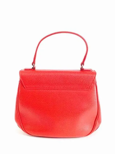 Vintage Oscar de la Renta Red Leather Top Handle Double Flap Saddle Bag