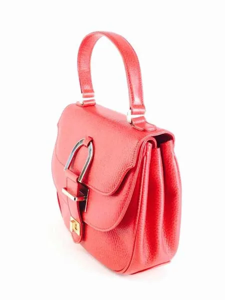 Vintage Oscar de la Renta Red Leather Top Handle Double Flap Saddle Bag