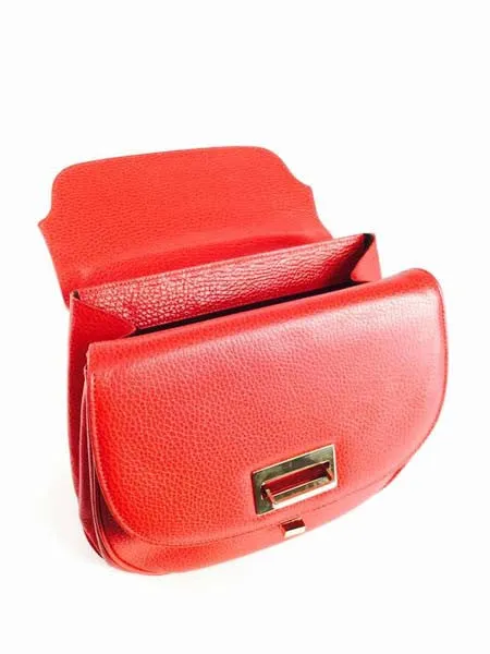 Vintage Oscar de la Renta Red Leather Top Handle Double Flap Saddle Bag