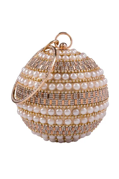 Viva Gold Crystal Diamante Pearl Wristlet Sphere Clutch Bag