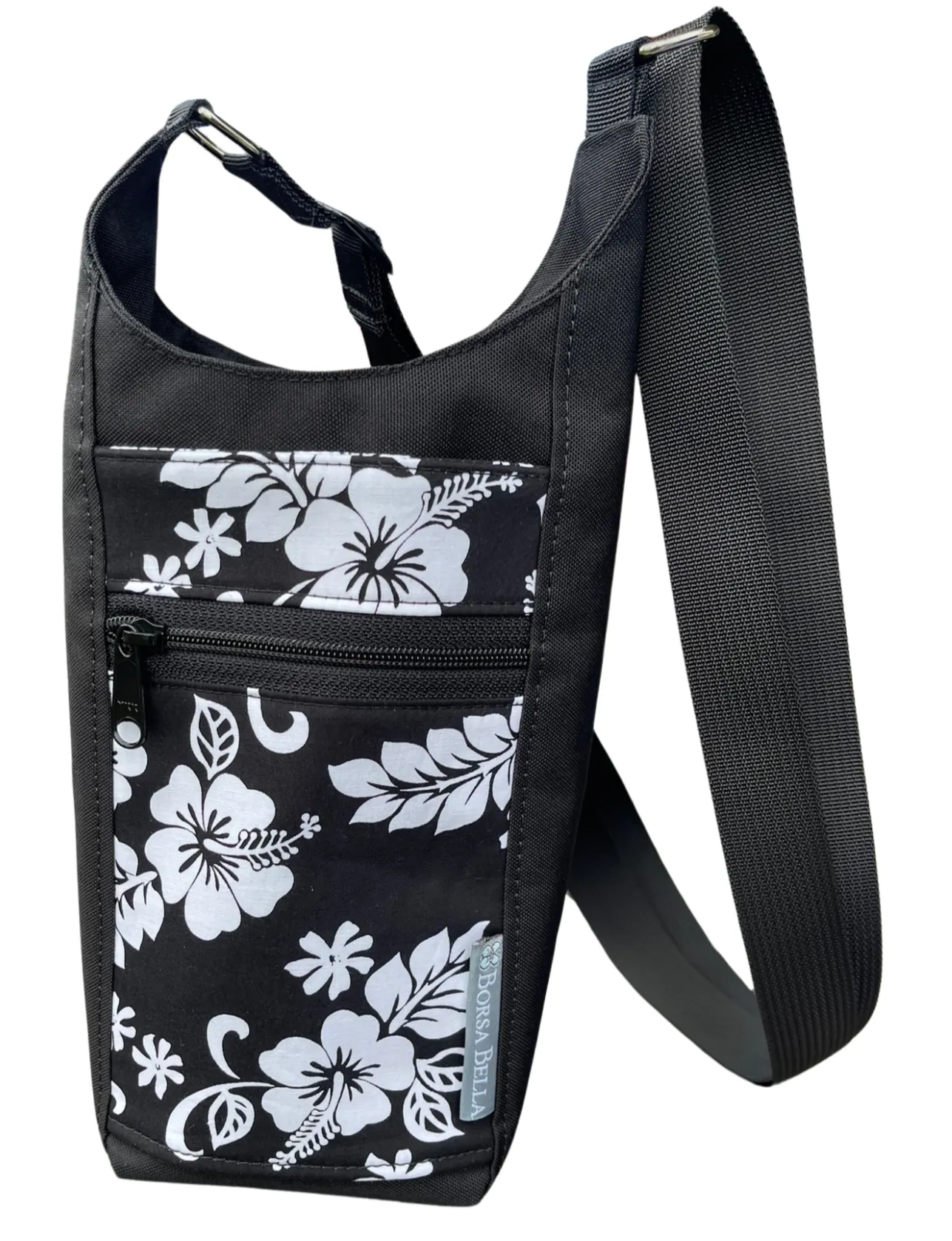 Water Bottle Crossbody Bag - Day Drinker - Hawiian Hibiscus Flower  Fabric Pocket