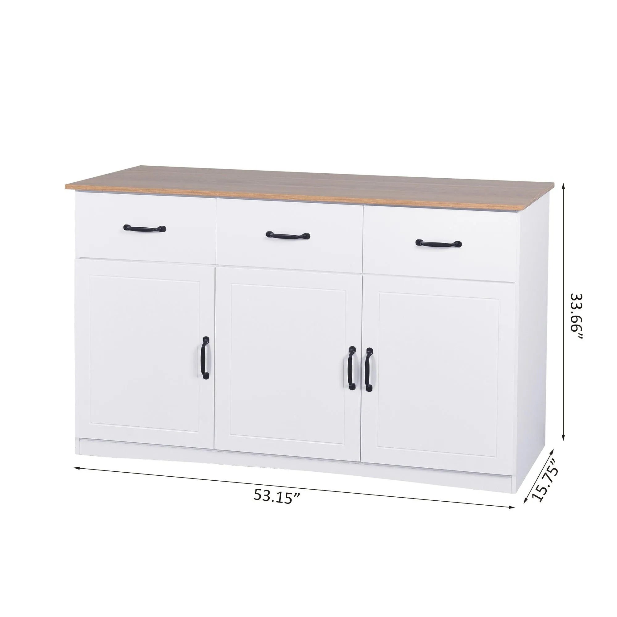 White Buffet Cabinet withStorage, Kitchen Sideboard with 3 Doors and 3 Drawers, Coffee Bar Cabinet,Storage Cabinet Console Table for Living Room