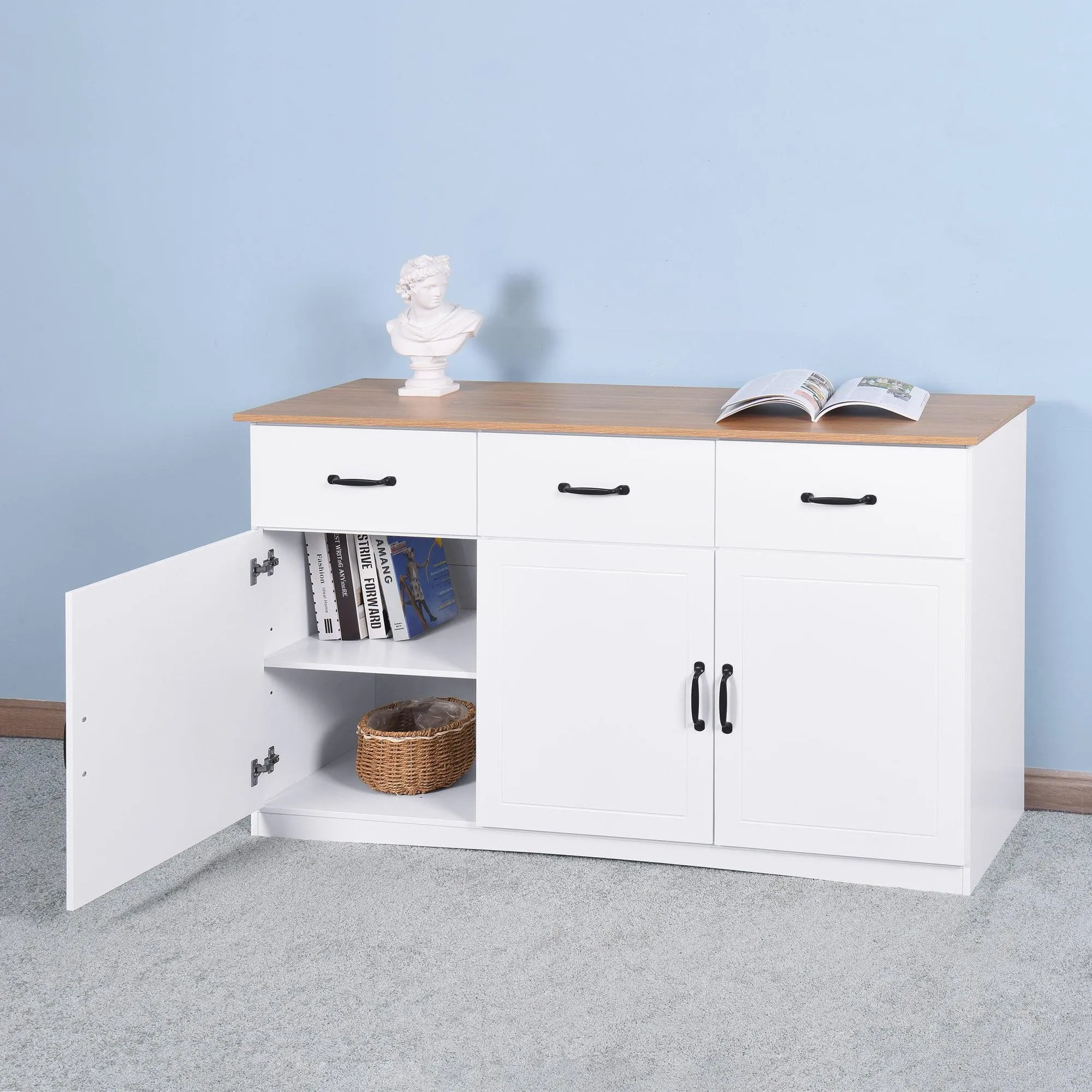 White Buffet Cabinet withStorage, Kitchen Sideboard with 3 Doors and 3 Drawers, Coffee Bar Cabinet,Storage Cabinet Console Table for Living Room