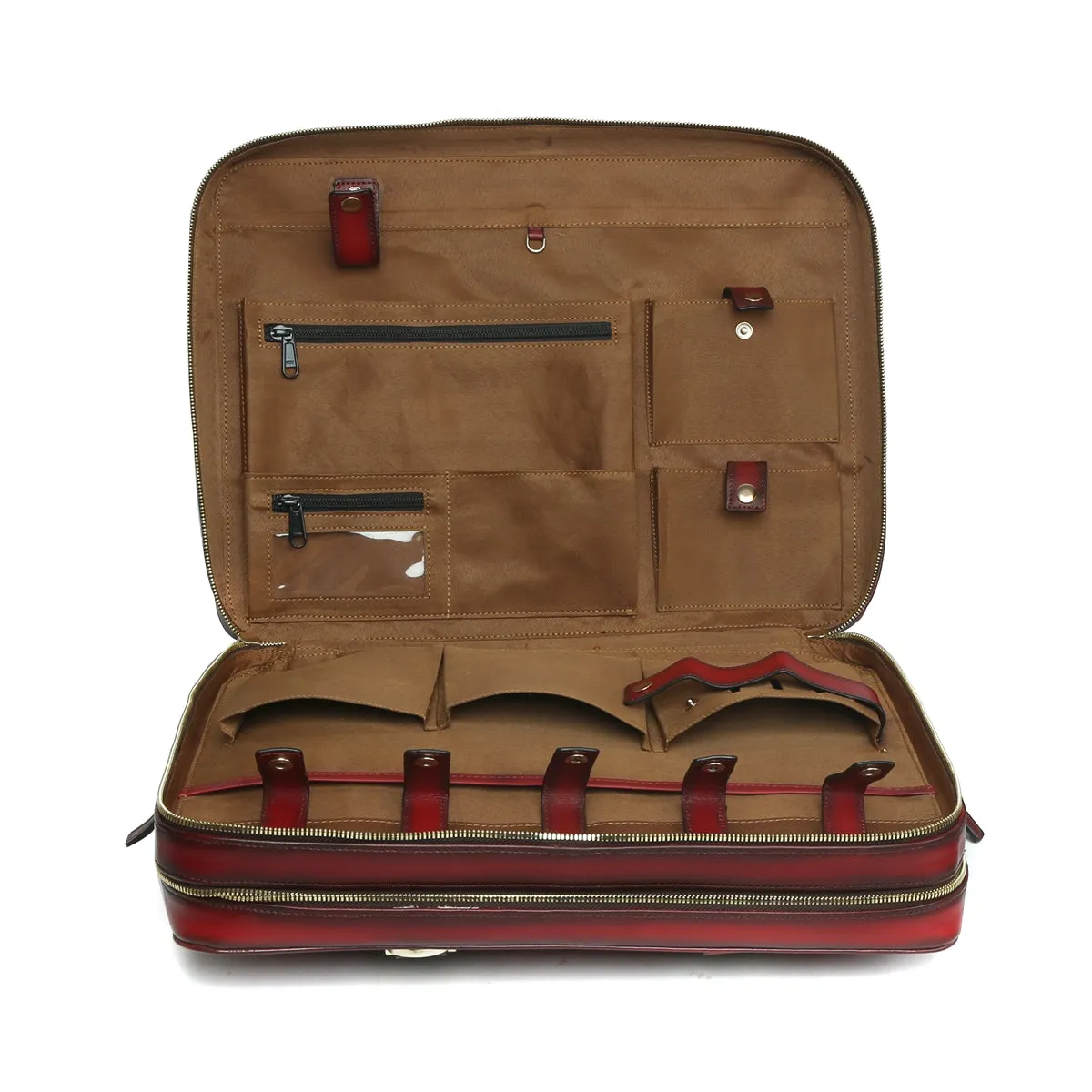 Wine Leather Embossed Lion Laptop Briefcase with Organizer Compartment by Brune & Bareskin