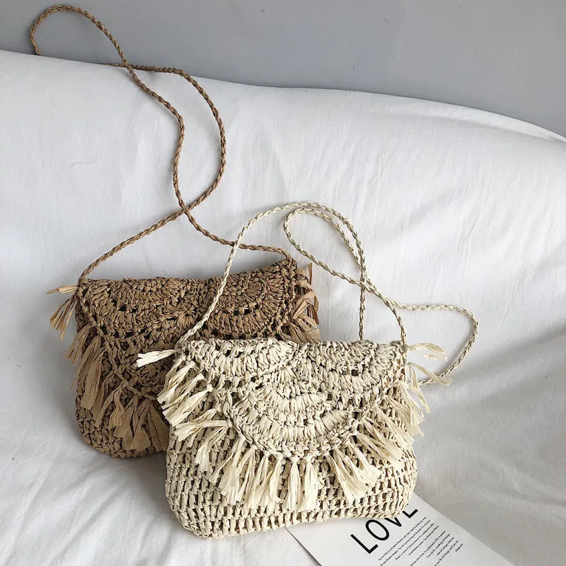 Women Tassel Straw Woven Crossbody Bag