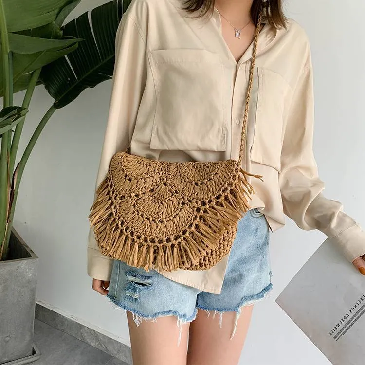 Women Tassel Straw Woven Crossbody Bag