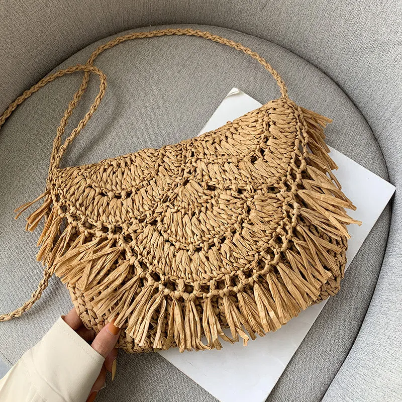 Women Tassel Straw Woven Crossbody Bag