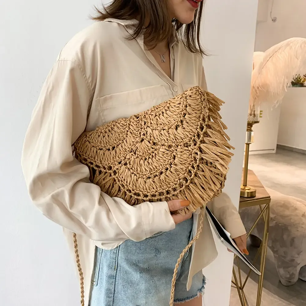 Women Tassel Straw Woven Crossbody Bag