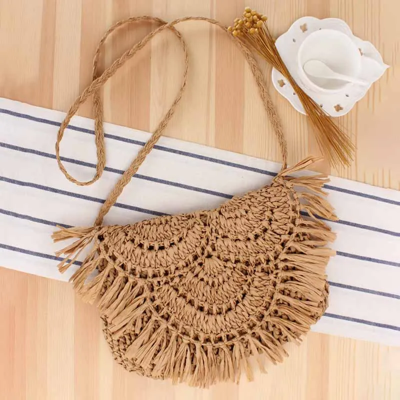 Women Tassel Straw Woven Crossbody Bag