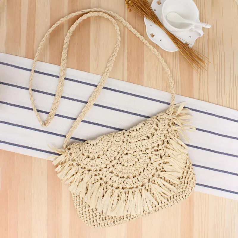 Women Tassel Straw Woven Crossbody Bag