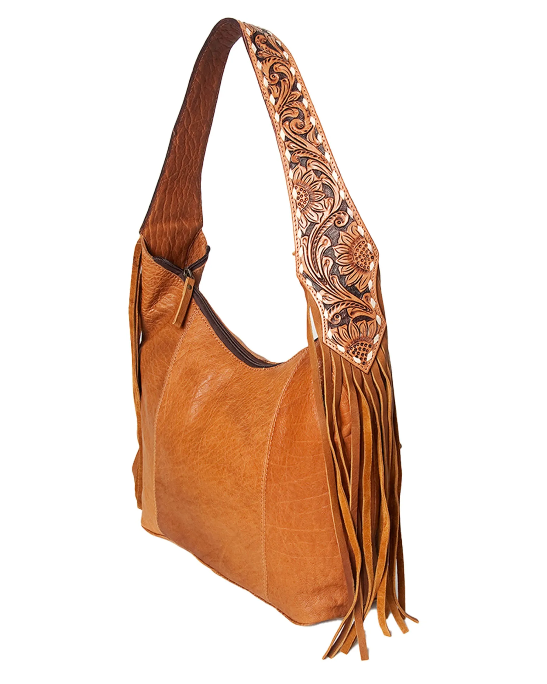 Women's Leather Tooled Strap Hobo Bag