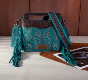 Wrangler Turquoise Top Handle Embroidered Crossbody Mini Tote WG110-2022TQ