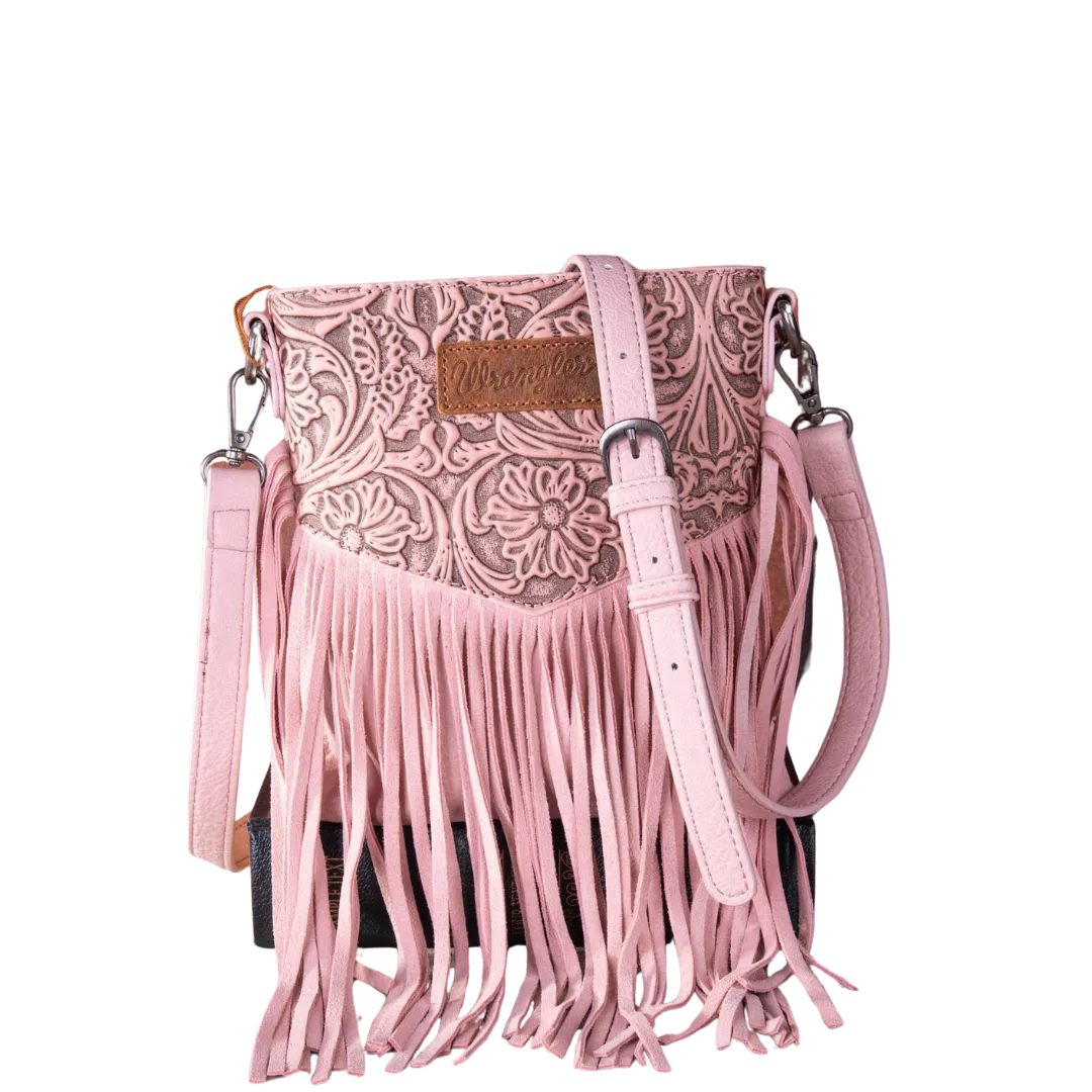 Wrangler Women's Embossed Fringe Peach Crossbody